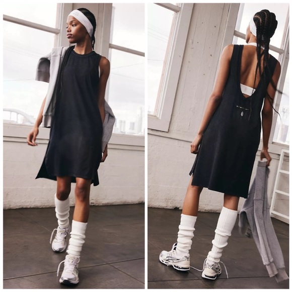 NEW! FREE PEOPLE Movement Hot Shot Mini Dress Tunic Tank Top Black Sleeveless XL - Picture 1 of 3